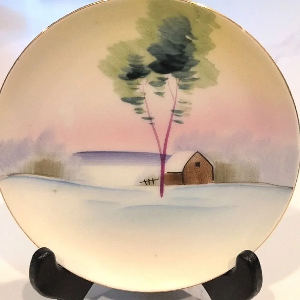 Vintage Mieto China Hand Painted Pastel Landscape Plates Set of 2 Made in Japan